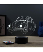 Lampe illusion 3D en verre acrylique gravée au laser représentant une voiture VW coccinelle cox.