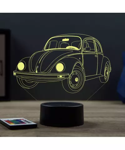 Lampe illusion 3D en verre acrylique gravée au laser représentant une voiture VW coccinelle cox.