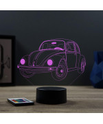 Lampe illusion 3D en verre acrylique gravée au laser représentant une voiture VW coccinelle cox.