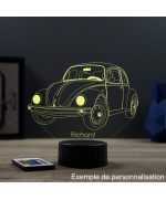 Lampe illusion 3D en verre acrylique gravée au laser représentant une voiture VW coccinelle cox.