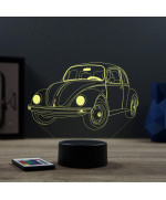 Lampe illusion 3D en verre acrylique gravée au laser représentant une voiture VW coccinelle cox.