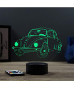 Lampe illusion 3D en verre acrylique gravée au laser représentant une voiture VW coccinelle cox.