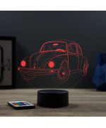 Lampe illusion 3D en verre acrylique gravée au laser représentant une voiture VW coccinelle cox.
