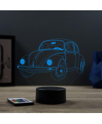 Lampe illusion 3D en verre acrylique gravée au laser représentant une voiture VW coccinelle cox.