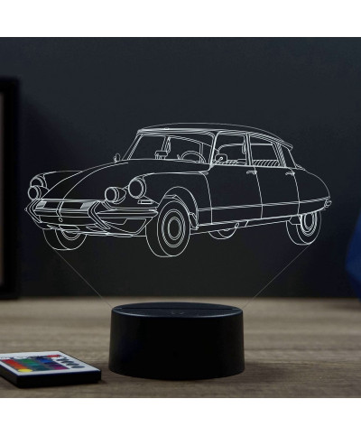 Lampe illusion 3D en verre acrylique gravée au laser représentant une voiture Citroën DS21 Pallas 1964.