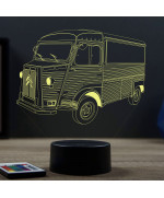 Lampe illusion 3D en verre acrylique gravée au laser représentant un fourgon Citroën type H.