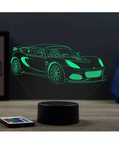 Lampe illusion 3D en verre acrylique gravée au laser représentant une voiture Lotus Elise Cup 250.