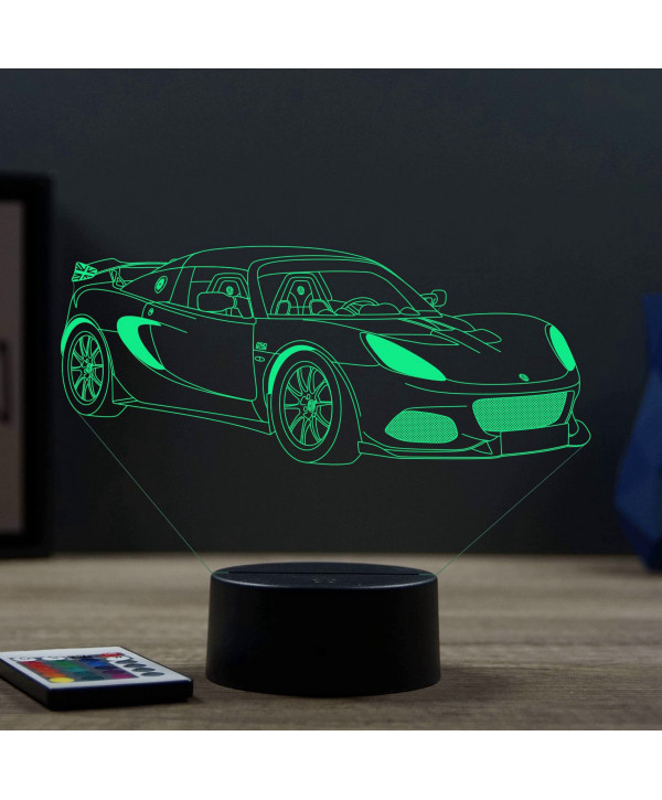 Lampe illusion 3D en verre acrylique gravée au laser représentant une voiture Lotus Elise Cup 250.