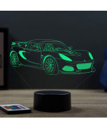 Lampe illusion 3D en verre acrylique gravée au laser représentant une voiture Lotus Elise Cup 250.