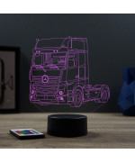 Lampe illusion 3D en verre acrylique gravée au laser représentant une voiture Mercedes Actros.