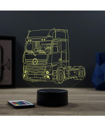 Lampe illusion 3D en verre acrylique gravée au laser représentant une voiture Mercedes Actros.