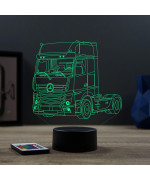 Lampe illusion 3D en verre acrylique gravée au laser représentant une voiture Mercedes Actros.