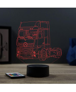 Lampe illusion 3D en verre acrylique gravée au laser représentant une voiture Mercedes Actros.