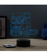 Lampe illusion 3D en verre acrylique gravée au laser représentant une voiture Mercedes Actros.