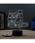 Lampe illusion 3D en verre acrylique gravée au laser représentant une voiture Mercedes Actros.