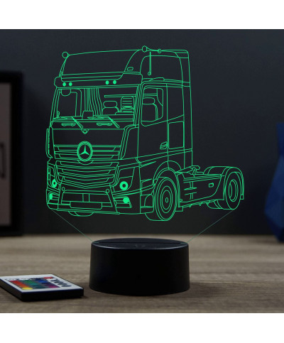 Lampe illusion 3D en verre acrylique gravée au laser représentant une voiture Mercedes Actros.