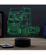Lampe illusion 3D en verre acrylique gravée au laser représentant une voiture Mercedes Actros.