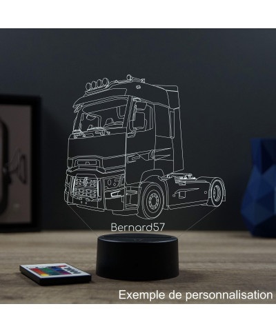 Lampe illusion 3D en verre acrylique gravée au laser représentant une voiture Renault Magnum.
