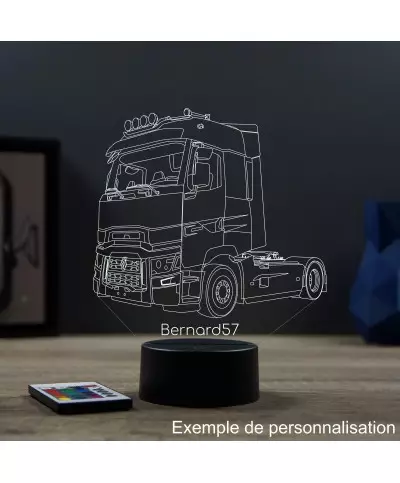 Lampe illusion 3D en verre acrylique gravée au laser représentant une voiture Renault Magnum.
