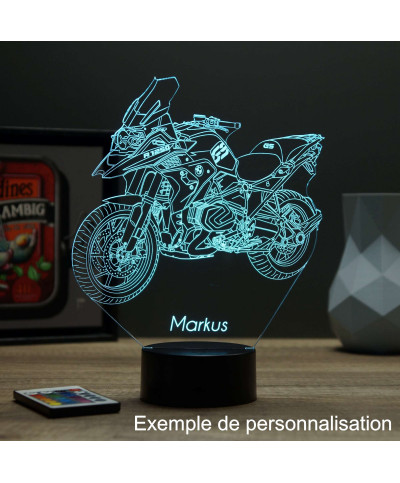 Lampe illusion 3D en verre acrylique gravée au laser représentant une moto BMW R  1250 GS.
