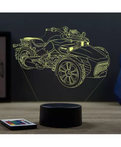 Lampe illusion 3D en verre acrylique gravée au laser représentant une moto Can-Am Spyder.