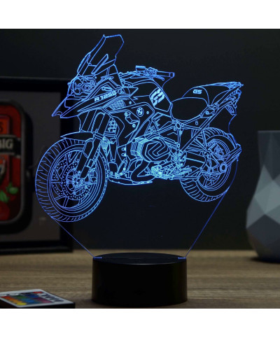 Lampe illusion 3D en verre acrylique gravée au laser représentant une moto BMW R  1250 GS.