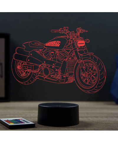 Lampe illusion 3D en verre acrylique gravée au laser représentant une moto Harley-Davidson Sportster S1250.