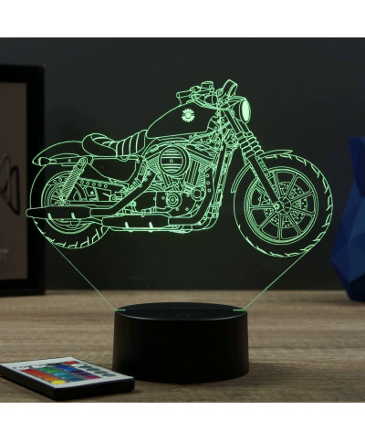 Lampe illusion 3D en verre acrylique gravée au laser représentant une moto Harley-Davidson Sportster 883 Iron.