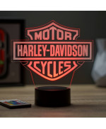 Lampe illusion 3D en verre acrylique gravée au laser représentant  l'emblème Harley-Davidson .