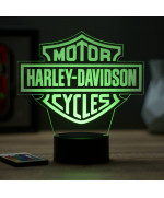 Lampe illusion 3D en verre acrylique gravée au laser représentant  l'emblème Harley-Davidson .