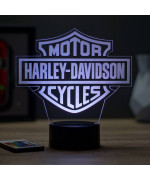 Lampe illusion 3D en verre acrylique gravée au laser représentant  l'emblème Harley-Davidson .
