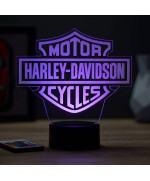 Lampe illusion 3D en verre acrylique gravée au laser représentant  l'emblème Harley-Davidson .