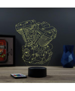 Lampe illusion 3D en verre acrylique gravée au laser représentant un moteur de Harley-Davidson.