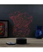 Lampe illusion 3D en verre acrylique gravée au laser représentant un moteur de Harley-Davidson.