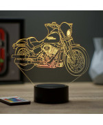 Lampe illusion 3D en verre acrylique gravée au laser représentant une moto Harley-Davidson Fat Bob.