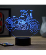 Lampe illusion 3D en verre acrylique gravée au laser représentant une moto Harley-Davidson Fat Bob.