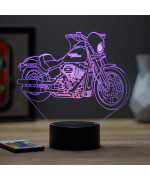 Lampe illusion 3D en verre acrylique gravée au laser représentant une moto Harley-Davidson Fat Bob.