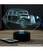 Lampe illusion 3D en verre acrylique gravée au laser représentant une voiture Citroën Traction B11 1954.