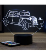 Lampe illusion 3D en verre acrylique gravée au laser représentant une voiture Citroën Traction B11 1954.