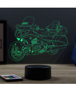 Lampe illusion 3D en verre acrylique gravée au laser représentant une moto Honda Goldwing 1800.