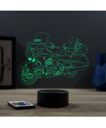 Lampe illusion 3D en verre acrylique gravée au laser représentant une moto Honda Goldwing 1800.