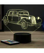 Lampe illusion 3D en verre acrylique gravée au laser représentant une voiture Citroën Traction B11 1954.