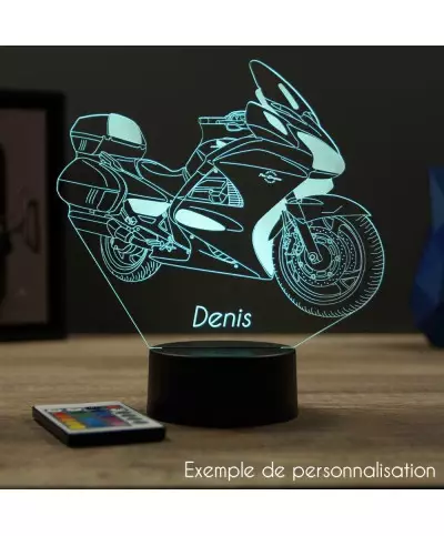 Lampe illusion 3D en verre acrylique gravée au laser représentant une moto Honda Pan European.