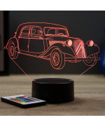 Lampe illusion 3D en verre acrylique gravée au laser représentant une voiture Citroën Traction B11 1954.