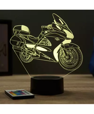 Lampe illusion 3D en verre acrylique gravée au laser représentant une moto Honda Pan European.