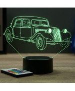 Lampe illusion 3D en verre acrylique gravée au laser représentant une voiture Citroën Traction B11 1954.