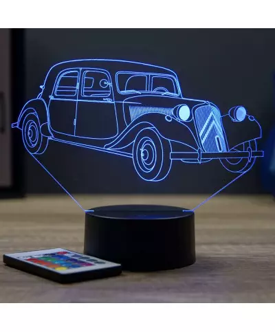 Lampe illusion 3D en verre acrylique gravée au laser représentant une voiture Citroën Traction B11 1954.