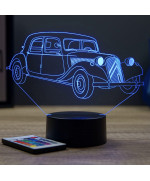 Lampe illusion 3D en verre acrylique gravée au laser représentant une voiture Citroën Traction B11 1954.