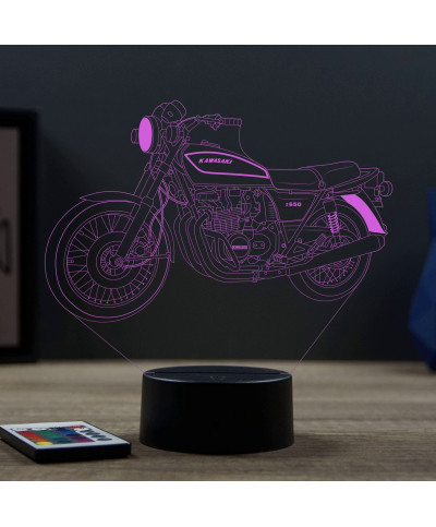 Lampe illusion 3D en verre acrylique gravée au laser représentant une moto Kawasaki Z650 B2.