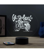 Lampe illusion 3D en verre acrylique gravée au laser représentant une moto Café Racer.